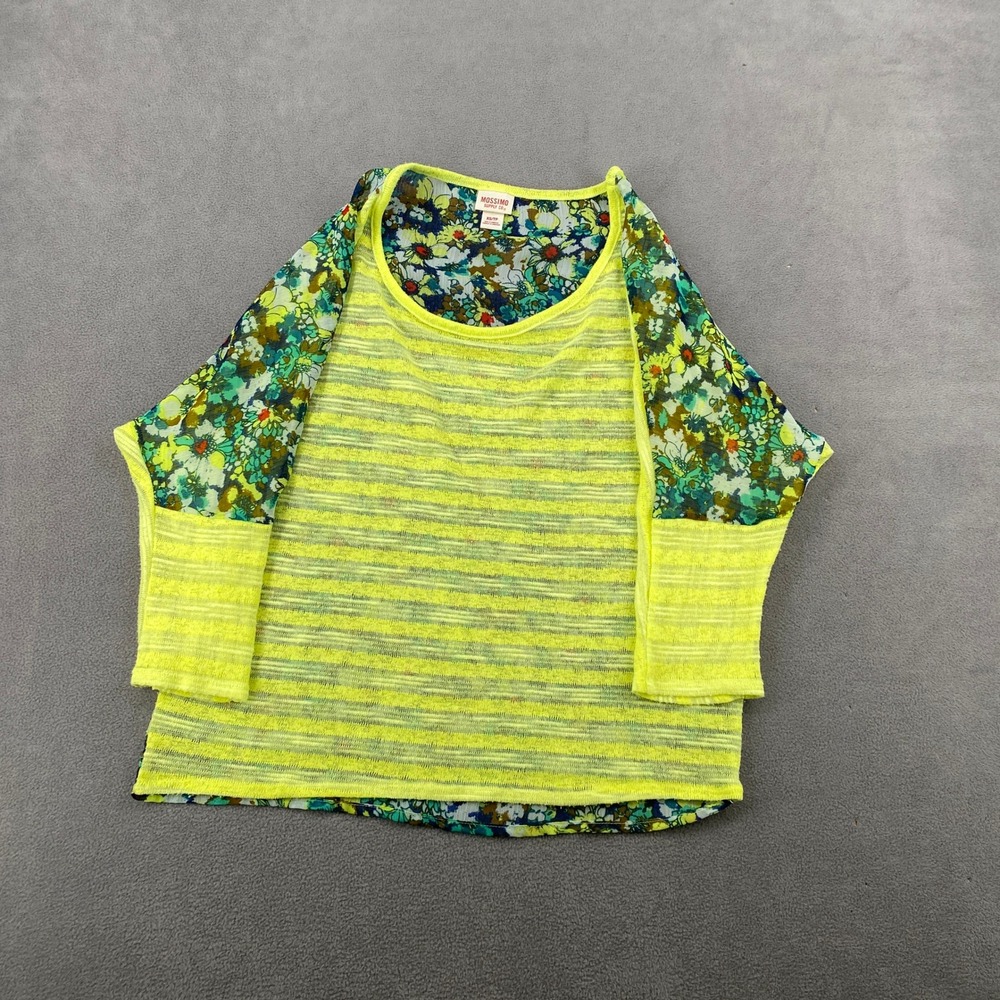 Mossimo Supply Co Womens XS Yellow‎ Striped Floral Mixed Media Top 3/4 Sleeve